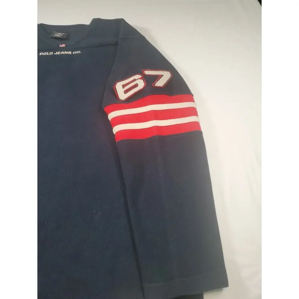 Vintage Polo Ralph Lauren Rugby Jersey Sweater Men’s XL V-Neck #67 Arm Patches